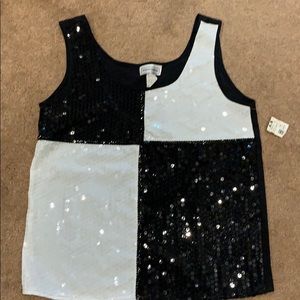 NWT Impressions black/white sequined tank top